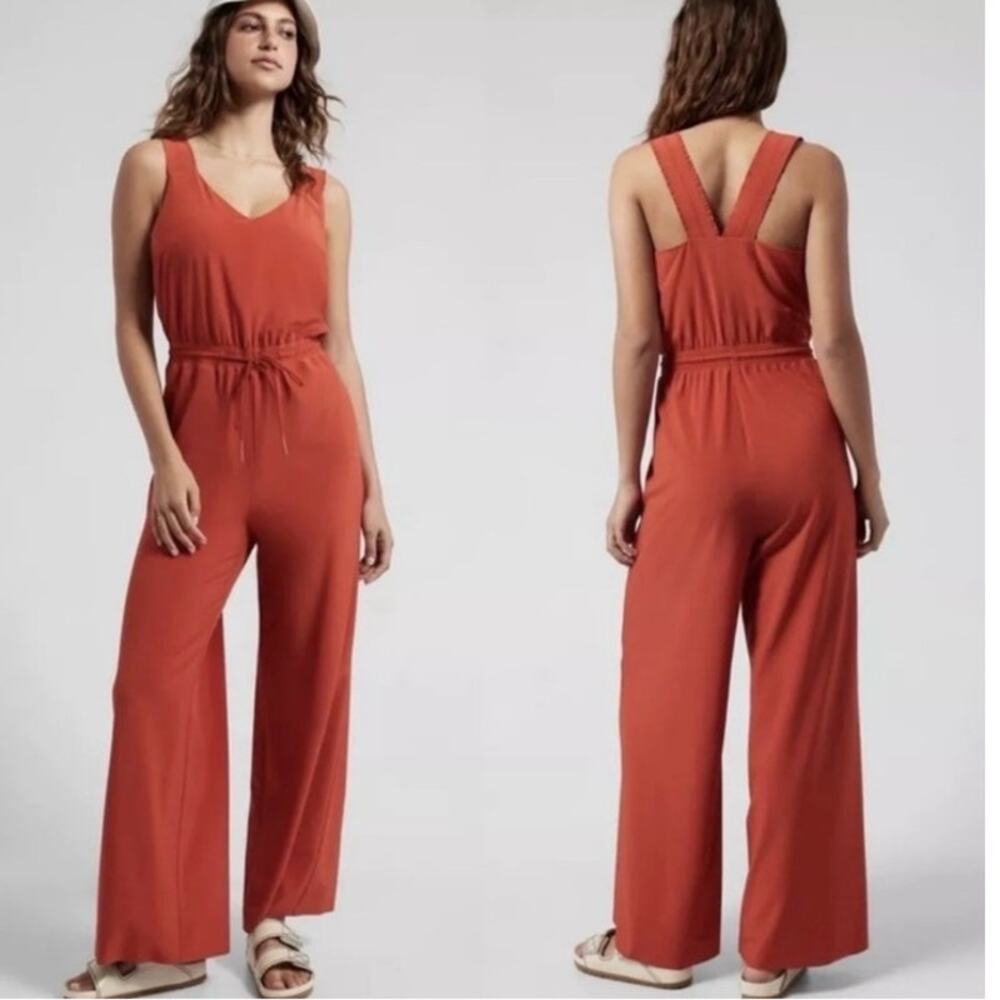 Athleta Red and Orange Jumpsuit Wide-Leg Sleeveless